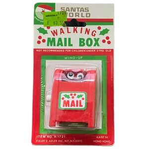 VTG Kurt Adler Santa's World Walking Mail Box Wind-Up Toy MOC Hong Kong RARE